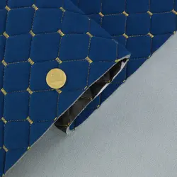 Велюр Venus стьобаний «Темно-синій Ромб прошитий золотою ниткою» на поролоні 6мм та флізеліні, ширина 140см