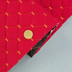 Велюр Venus стьобаний «Червоний Ромб прошитий золотою ниткою» на поролоні 6мм та флізеліні, ширина 140см