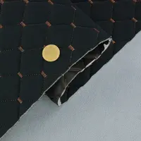 Велюр Venus стьобаний «Чорний Ромб прошитий коричневою ниткою» на поролоні 6мм та флізеліні, ширина 140см