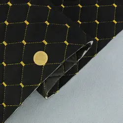 Алькантара Lycra 09/17 чорна, стьобана золотою ниткою, на поролоні 3мм і флізеліні, ширина 140см (Туреччина)