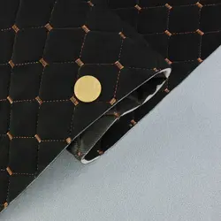 Алькантара Lycra 09/9 чорна, стьобана коричневою ниткою, на поролоні 3мм і флізеліні, ширина 140см (Туреччина)