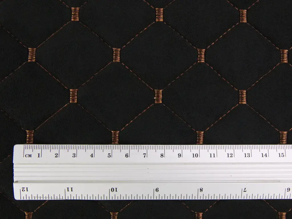 Алькантара Lycra 09/9 чорна, стьобана коричневою ниткою, на поролоні 3мм і флізеліні, ширина 140см (Туреччина)