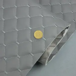 Шкірзам стьобаний сірий «Ромб» (прошитий світло-сірою ниткою) дубльований синтепоном і флізеліном, ширина 1,35 м