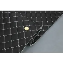 Шкірзам стьобаний чорний «Ромб» (прошитий світло-сірою ниткою) дубльований синтепоном і флізеліном, ширина 1,35 м