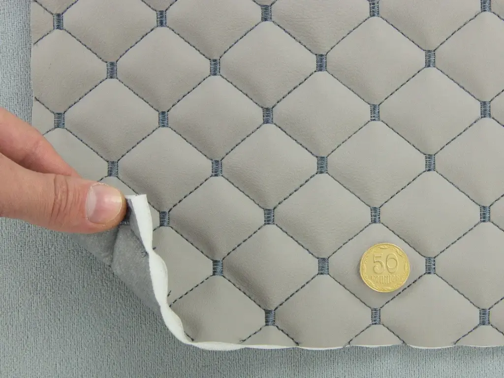 Стьобаний шкірзам Maldive "Ромб сірий" з антрацитовою ниткою, на поролоні 7 мм