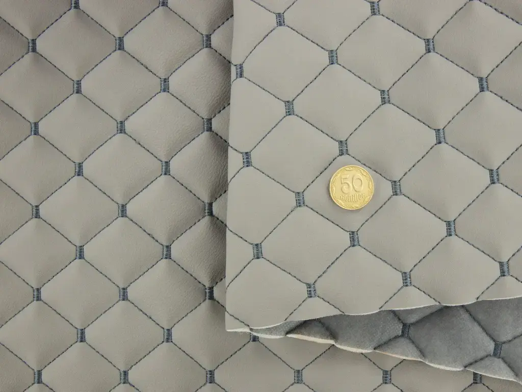Стьобаний шкірзам Maldive "Ромб сірий" з антрацитовою ниткою, на поролоні 7 мм
