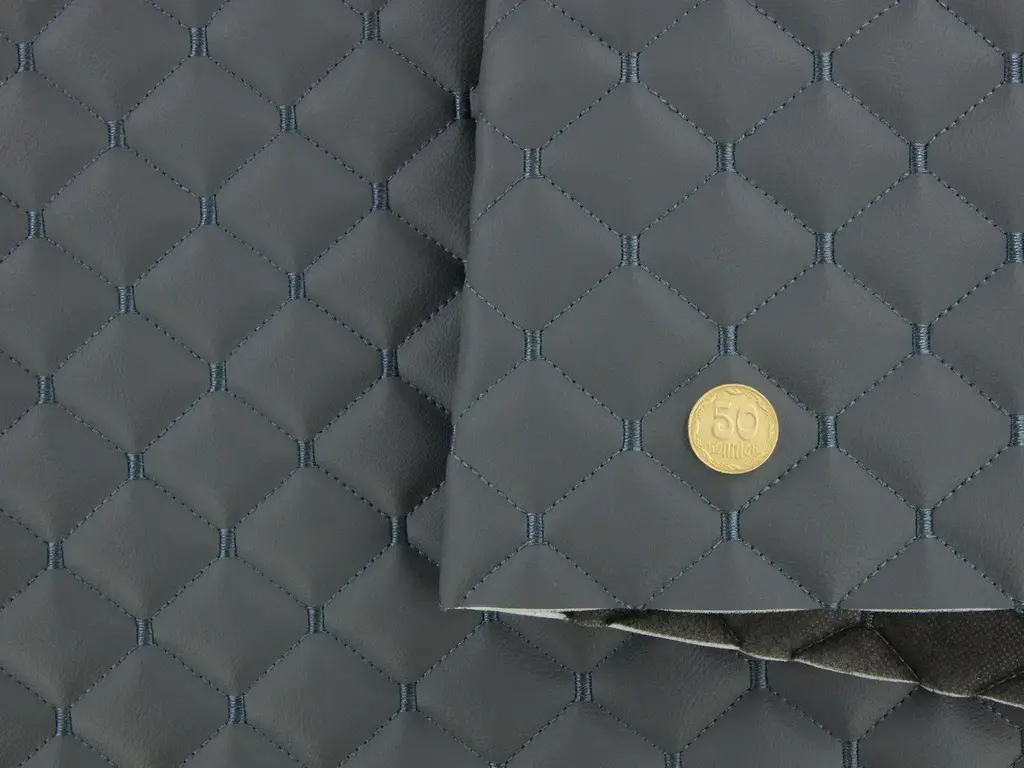 Стьобаний шкірзам Maldive "Ромб темно-сірий" з антрацитовою ниткою, на поролоні 7 мм